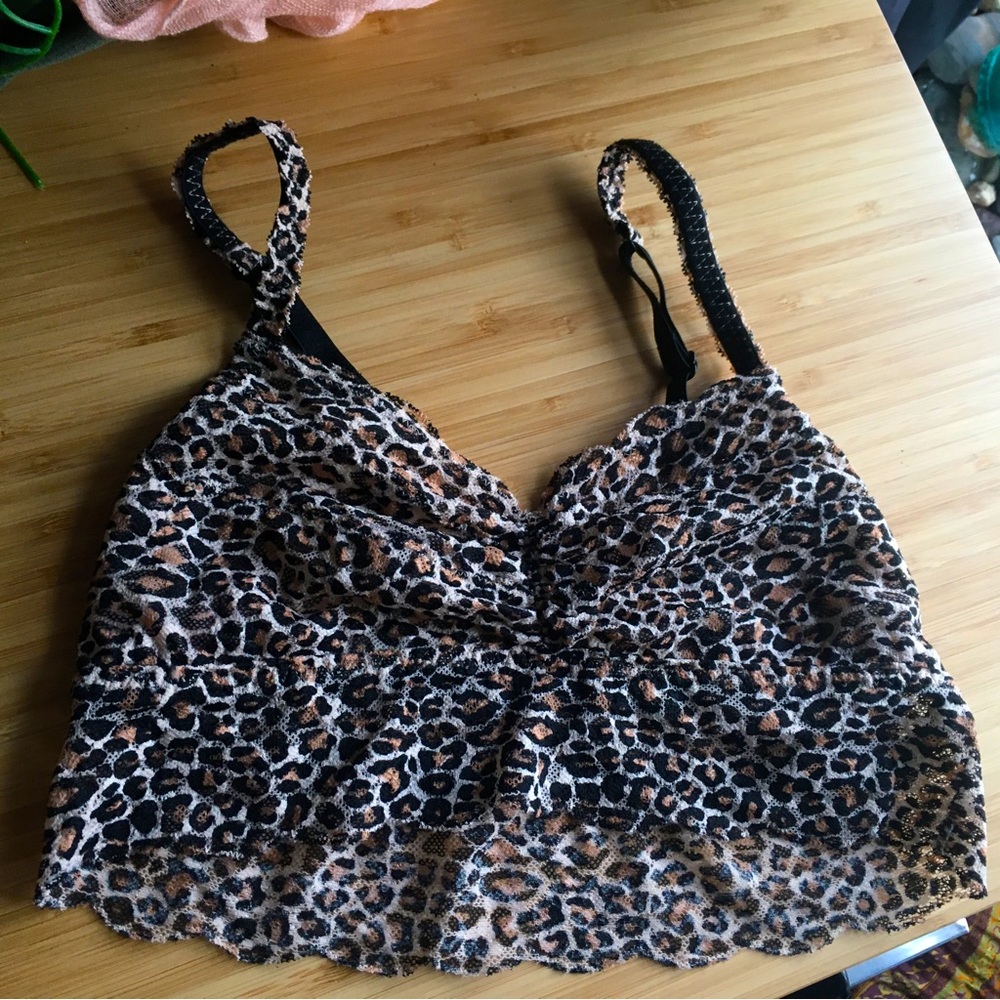 Leopard print PINK victoria's secret lace & mesh bralette in Sz Small, '13